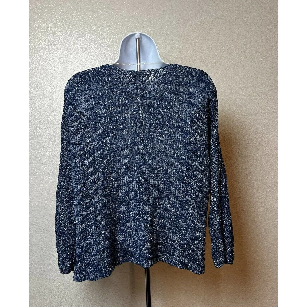 Chico’s Blue Shimmer Knit Sweater Long Sleeve Woman Size 1 - Picture 3 of 6